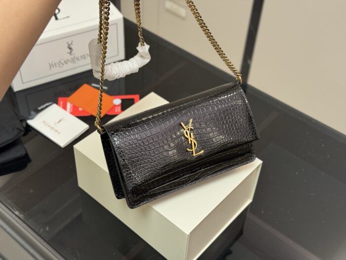 Yves Saint Laurent Sunset Bag With Crocodile-Embossed Leather And Metallic Logo - Image 2