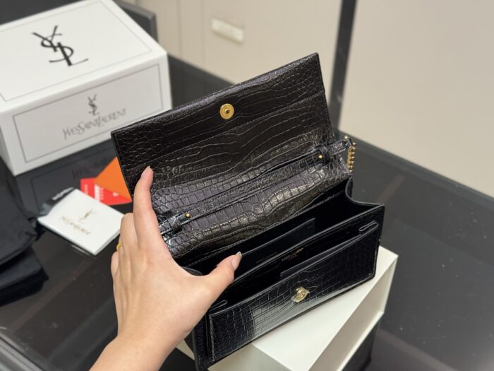 Yves Saint Laurent Sunset Bag With Crocodile-Embossed Leather And Metallic Logo - Image 3