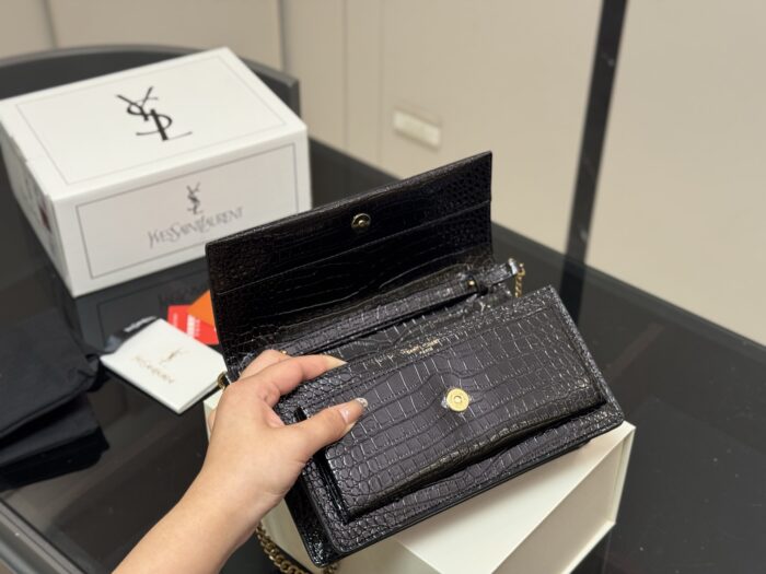 Yves Saint Laurent Sunset Bag With Crocodile-Embossed Leather And Metallic Logo - Image 4