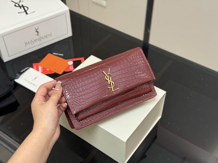 Yves Saint Laurent Sunset Bag With Crocodile-Embossed Leather And Metallic Logo - Image 11
