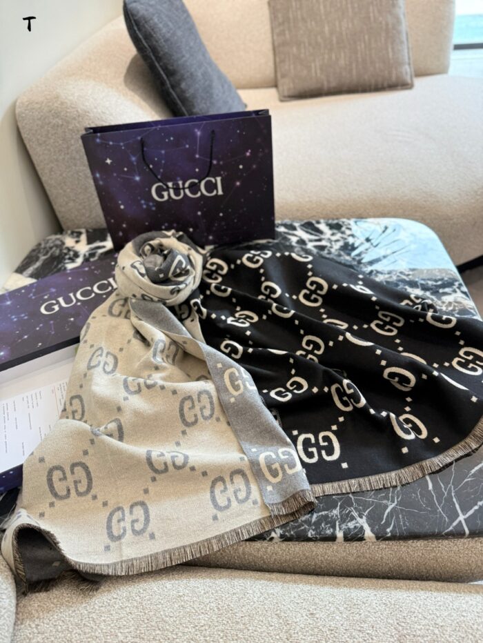 Gucci Gg Jacquard Reversible Wool Scarf Retro-Chic, Warm, Versatile For Wrapping Or Draping - Image 1