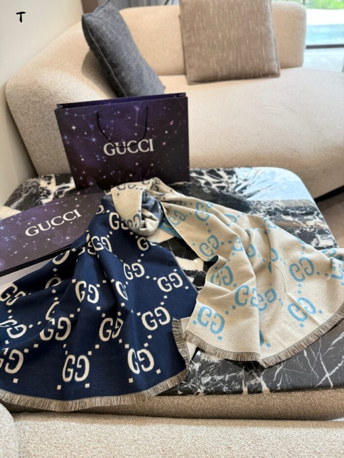 Gucci Gg Jacquard Reversible Wool Scarf Retro-Chic, Warm, Versatile For Wrapping Or Draping - Image 2