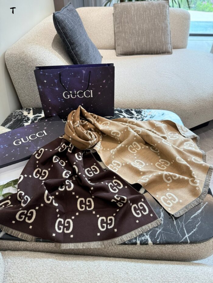 Gucci Gg Jacquard Reversible Wool Scarf Retro-Chic, Warm, Versatile For Wrapping Or Draping - Image 3