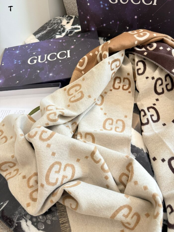 Gucci Gg Jacquard Reversible Wool Scarf Retro-Chic, Warm, Versatile For Wrapping Or Draping - Image 5