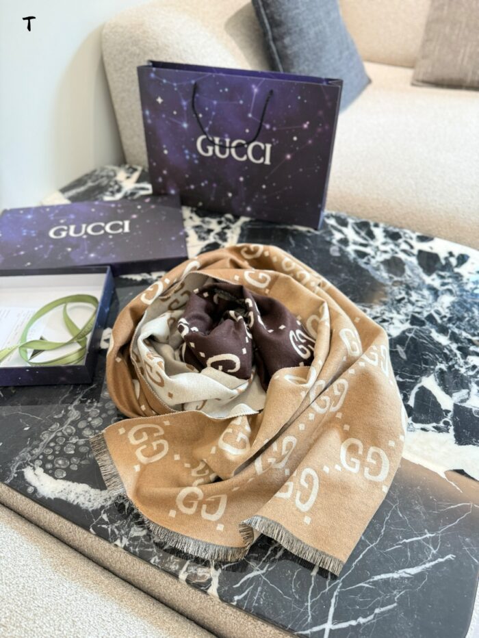 Gucci Gg Jacquard Reversible Wool Scarf Retro-Chic, Warm, Versatile For Wrapping Or Draping - Image 7