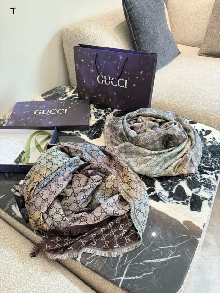 Gucci Double G Emblem Reversible Square Scarf Velvet Blend Soft And Warm Timeless Classic - Image 1