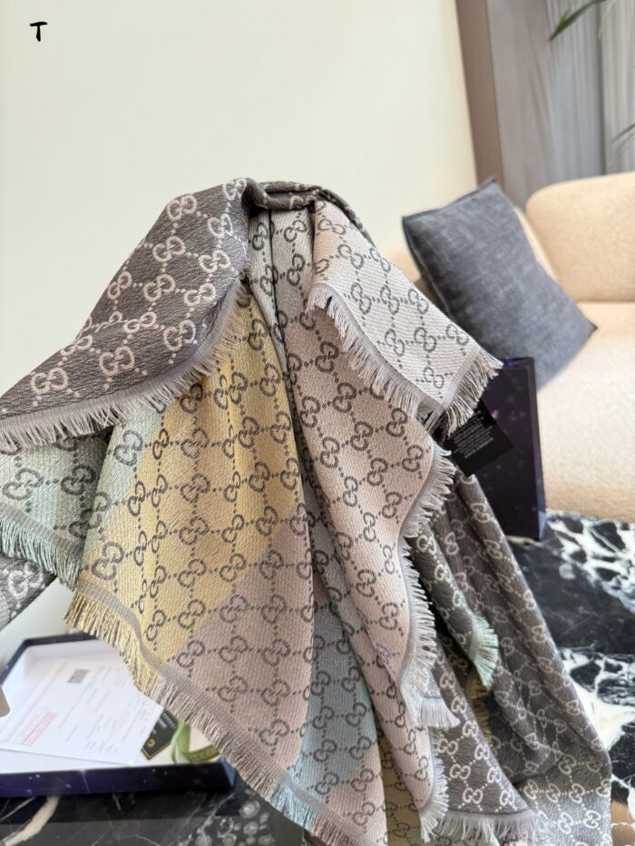 Gucci Double G Emblem Reversible Square Scarf Velvet Blend Soft And Warm Timeless Classic - Image 3