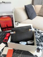 Yves Saint Laurent Manhattan Box Fashionable And Sleek Box Leather/Crocodile Embossed Metal Snap Adjustable Shoulder Strap Handbag - Image 6
