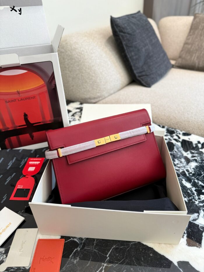 Yves Saint Laurent Manhattan Box Fashionable And Sleek Box Leather/Crocodile Embossed Metal Snap Adjustable Shoulder Strap Handbag - Image 11
