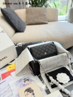 Chanel Woc Series Caviar Black Silver Quilted Chain Bag