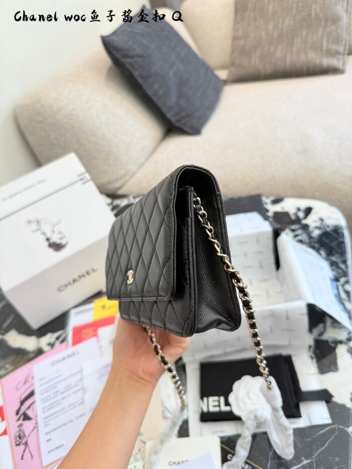 Chanel Woc Series Caviar Black Silver Quilted Chain Bag - Image 3