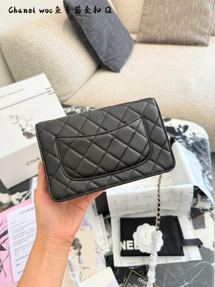 Chanel Woc Series Caviar Black Silver Quilted Chain Bag - Image 7