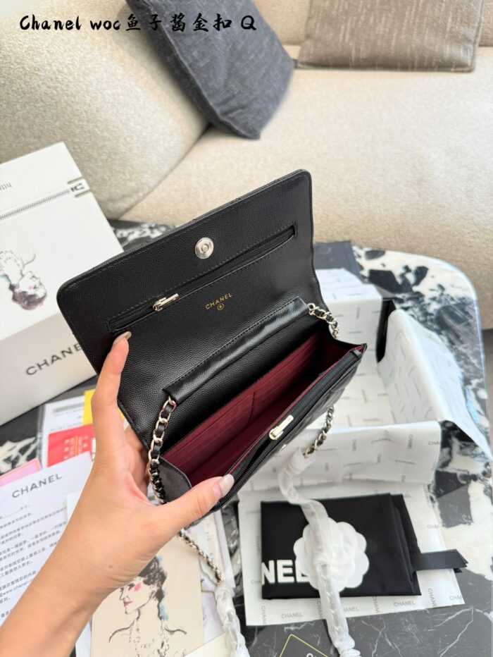 Chanel Woc Series Caviar Black Silver Quilted Chain Bag - Image 9