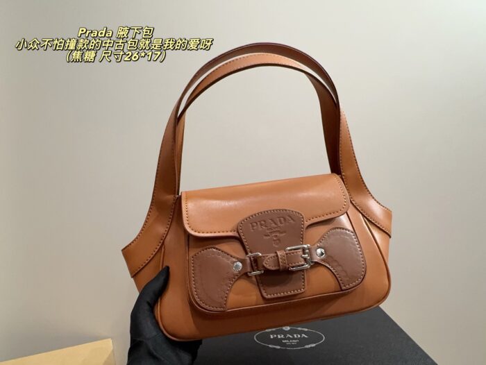 Prada Patchwork Leather Strap Vintage Underarm Bag Niche And Unlikely To Clash With Others - Image 2