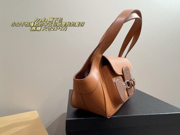 Prada Patchwork Leather Strap Vintage Underarm Bag Niche And Unlikely To Clash With Others - Image 8