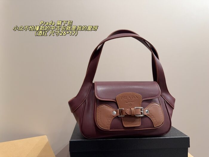 Prada Patchwork Leather Strap Vintage Underarm Bag Niche And Unlikely To Clash With Others - Image 12