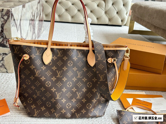 Louis Vuitton Neverfull Medium Monogram Tote With Convertible Design, Includes Wide Shoulder Strap For Crossbody Wear – Spacious And Practical Shopping Tote - Image 1