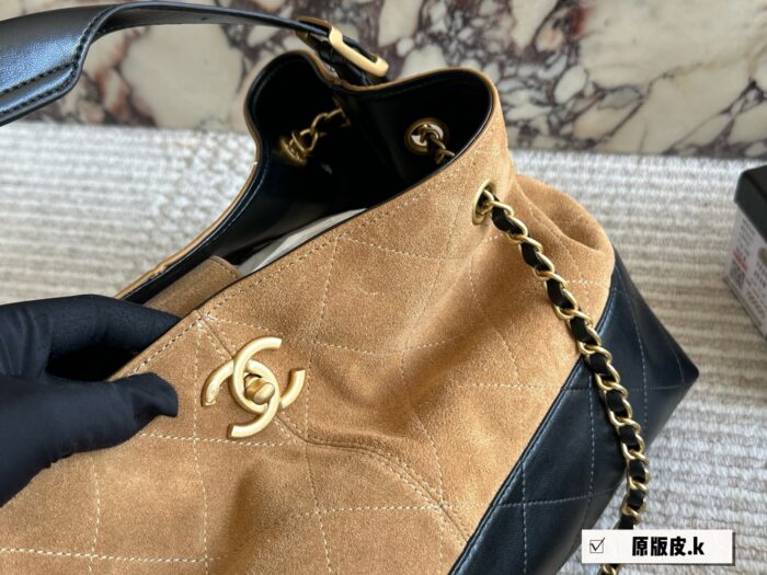 Chanel 25A Suede Hobo Shoulder Tote Suede Colour-Blocking Autumn/Winter Bag King - Image 2
