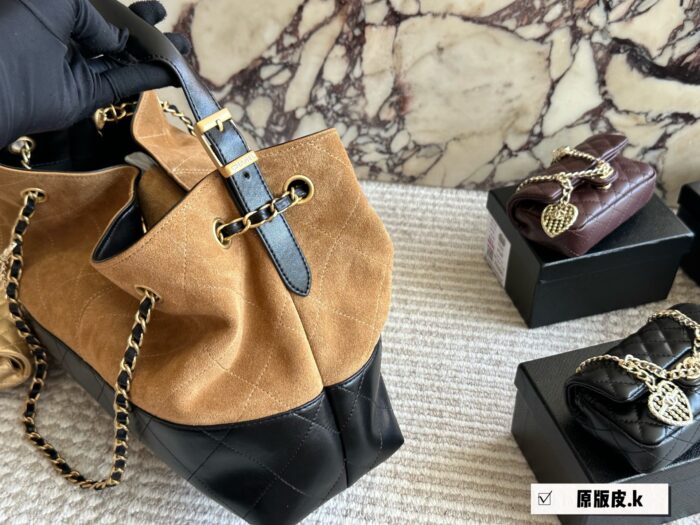 Chanel 25A Suede Hobo Shoulder Tote Suede Colour-Blocking Autumn/Winter Bag King - Image 3
