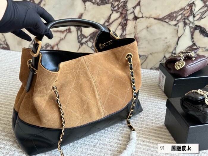 Chanel 25A Suede Hobo Shoulder Tote Suede Colour-Blocking Autumn/Winter Bag King - Image 5