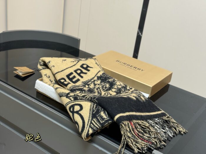 Burberry Double-Sided Cashmere Scarf Knight Emblem & Check Pattern Reversible An Excellent Choice For Personal Use Or As A Gift - Image 1