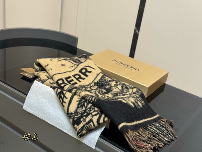 Burberry Double-Sided Cashmere Scarf Knight Emblem & Check Pattern Reversible Ideal For Personal Use Or As A Gift - Image 1