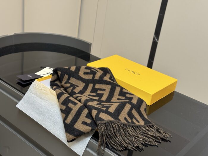 Fendi Double-Sided Wool Scarf - Caramel-Coloured Warm Shawl (Original Single With Box) - Image 1