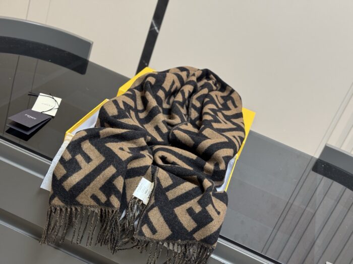 Fendi Double-Sided Wool Scarf - Caramel-Coloured Warm Shawl (Original Single With Box) - Image 6