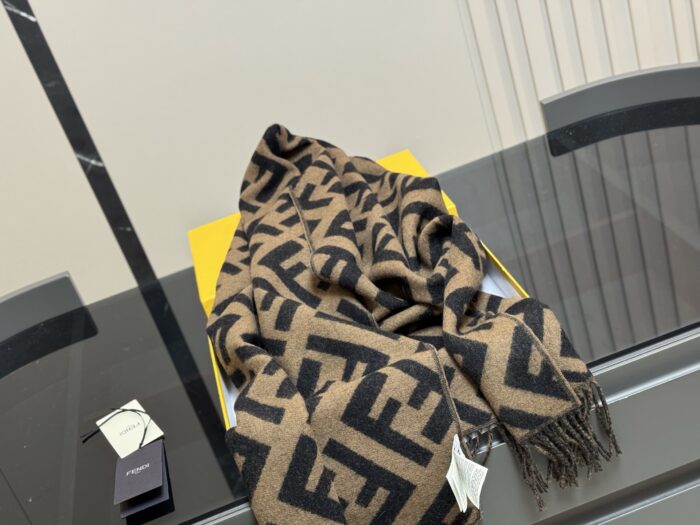 Fendi Double-Sided Wool Scarf - Caramel-Coloured Warm Shawl (Original Single With Box) - Image 8
