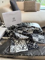 Loewe Black And Grey Check Wool Scarf For Men Great Value For Money Comes With Boxed Tote Bag