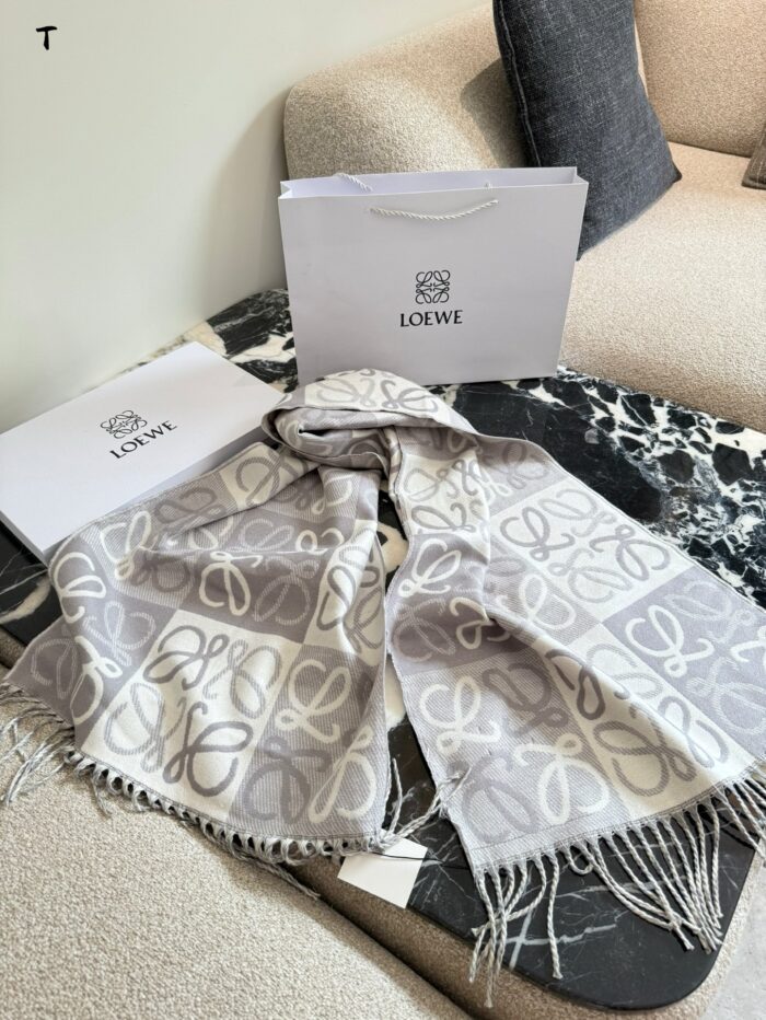 Loewe Black And Grey Check Wool Scarf For Men Great Value For Money Comes With Boxed Tote Bag - Image 2