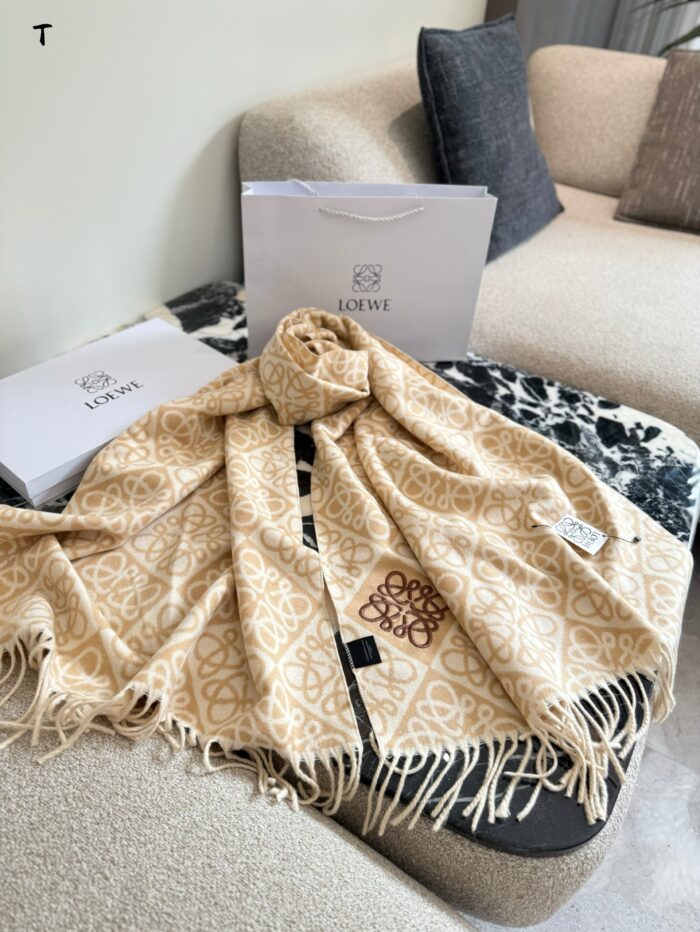Loewe Double-Sided Anagram Jacquard Pattern Scarf In Latte Colour Neutral Style, Sophisticated, Versatile - Image 2