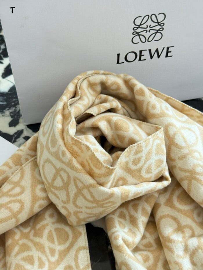 Loewe Double-Sided Anagram Jacquard Pattern Scarf In Latte Colour Neutral Style, Sophisticated, Versatile - Image 4
