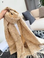 Loewe Double-Sided Anagram Jacquard Pattern Scarf In Latte Colour Neutral Style, Sophisticated, Versatile - Image 5