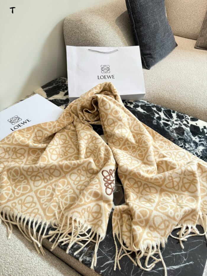 Loewe Double-Sided Anagram Jacquard Pattern Scarf In Latte Colour Neutral Style, Sophisticated, Versatile - Image 6