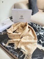 Loewe Double-Sided Anagram Jacquard Pattern Scarf In Latte Colour Neutral Style, Sophisticated, Versatile - Image 7