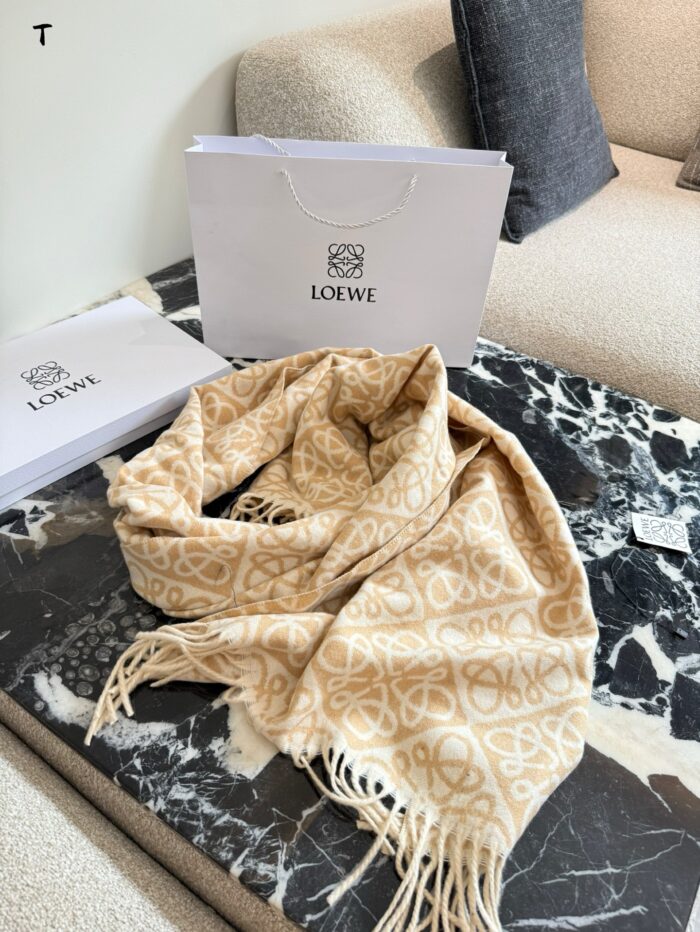 Loewe Double-Sided Anagram Jacquard Pattern Scarf In Latte Colour Neutral Style, Sophisticated, Versatile - Image 7