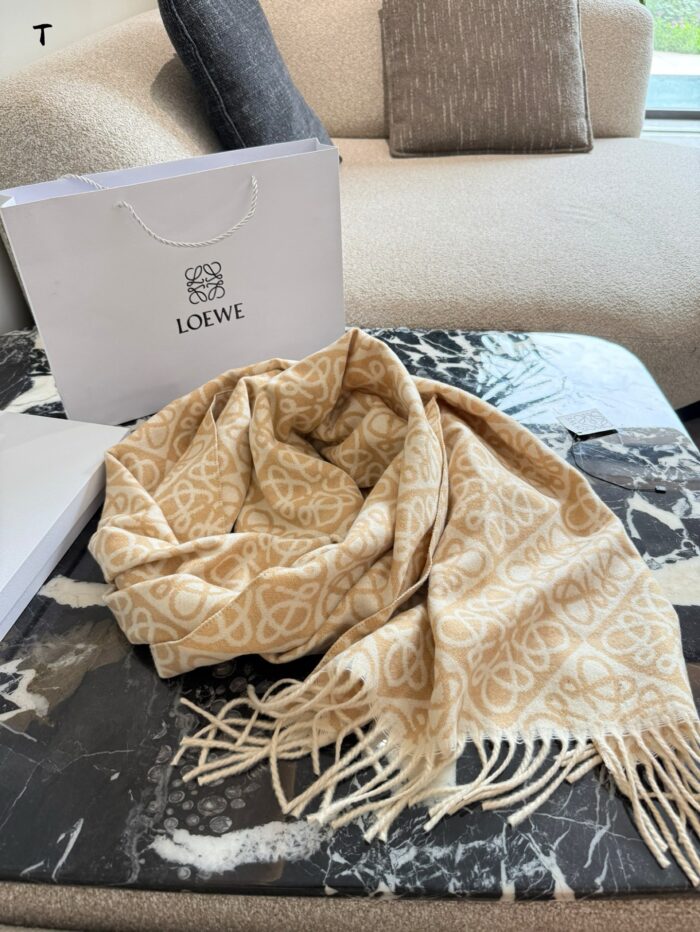 Loewe Double-Sided Anagram Jacquard Pattern Scarf In Latte Colour Neutral Style, Sophisticated, Versatile - Image 8
