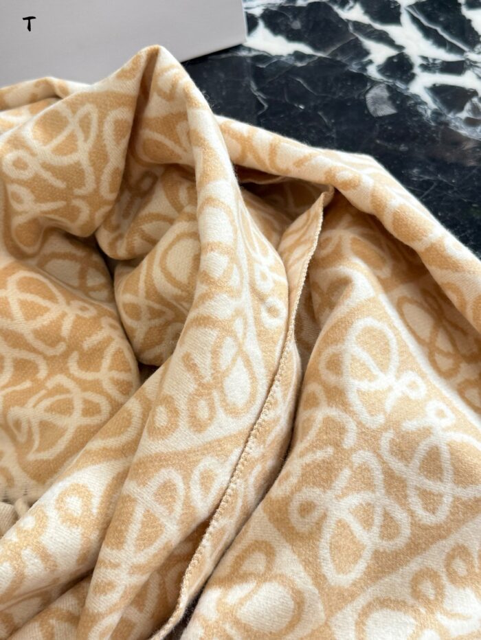 Loewe Double-Sided Anagram Jacquard Pattern Scarf In Latte Colour Neutral Style, Sophisticated, Versatile - Image 9