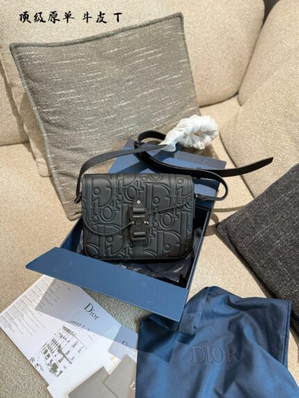 Dior Men'S New Full-Leather Messenger Crossbody Bag Original Hardware Complete Packaging