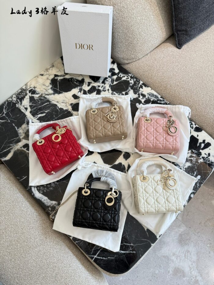 Dior Lady Dior Three-Compartment Handbag Small Leather Texture Dior Monogram Pendant Versatile For Multiple Occasions - Image 1