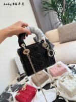 Dior Lady Dior Three-Compartment Handbag Small Leather Texture Dior Monogram Pendant Versatile For Multiple Occasions - Image 2