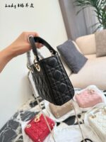 Dior Lady Dior Three-Compartment Handbag Small Leather Texture Dior Monogram Pendant Versatile For Multiple Occasions - Image 4