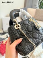 Dior Lady Dior Three-Compartment Handbag Small Leather Texture Dior Monogram Pendant Versatile For Multiple Occasions - Image 6