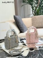 Dior Lady Dior Three-Compartment Handbag Small Leather Texture Dior Monogram Pendant Versatile For Multiple Occasions - Image 10