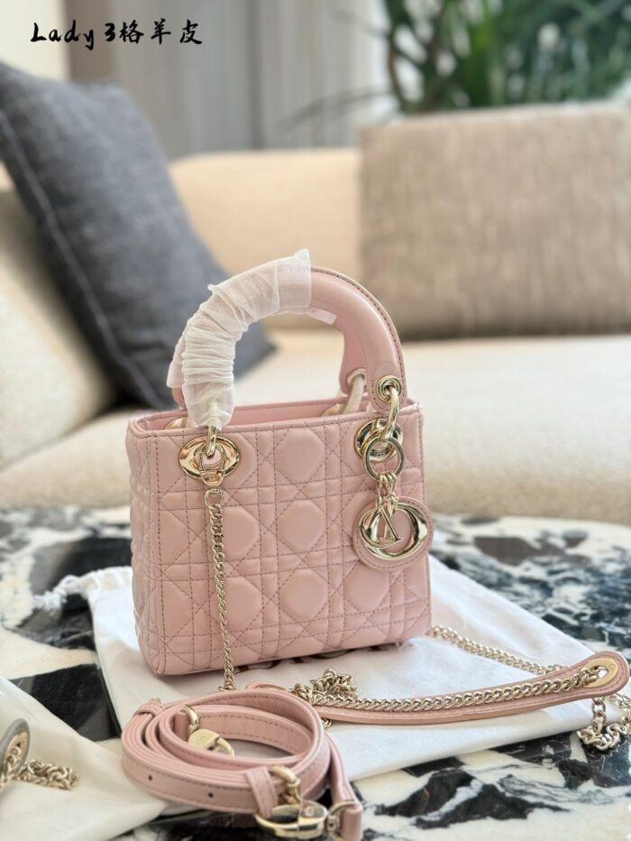 Dior Lady Dior Three-Compartment Handbag Small Leather Texture Dior Monogram Pendant Versatile For Multiple Occasions - Image 11