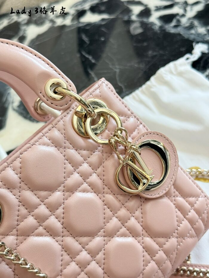Dior Lady Dior Three-Compartment Handbag Small Leather Texture Dior Monogram Pendant Versatile For Multiple Occasions - Image 13