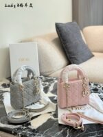 Dior Lady Dior Three-Compartment Handbag Small Leather Texture Dior Monogram Pendant Versatile For Multiple Occasions - Image 17
