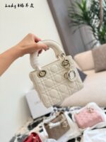 Dior Lady Dior Three-Compartment Handbag Small Leather Texture Dior Monogram Pendant Versatile For Multiple Occasions - Image 20