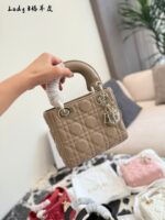 Dior Lady Dior Three-Compartment Handbag Small Leather Texture Dior Monogram Pendant Versatile For Multiple Occasions - Image 21